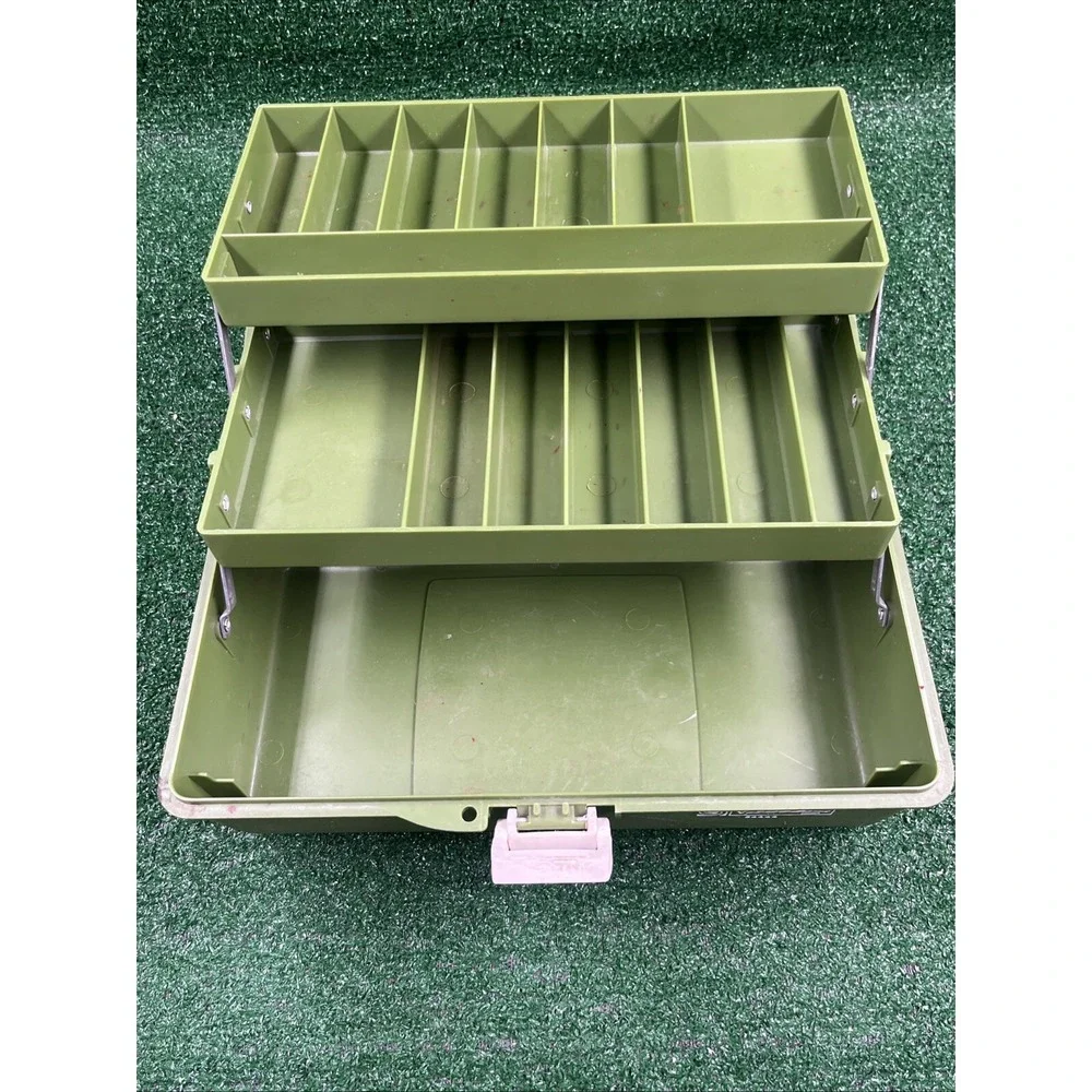 Vintage Ted Williams Tackle Box 34444‎ 3 Tier Trays Green Plastic Fishing Case